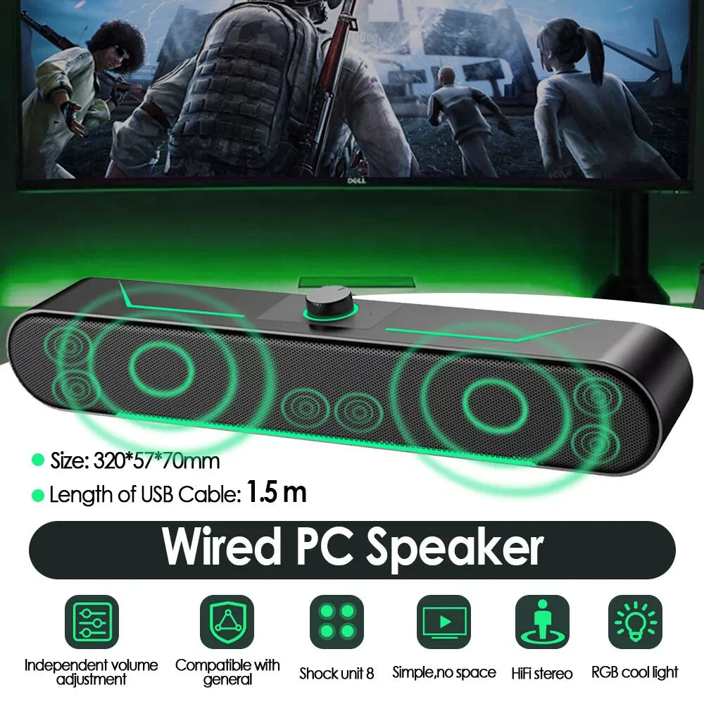 USB Powered Wired LED Light Speakers Computer Speakers for Desktop PC Laptop