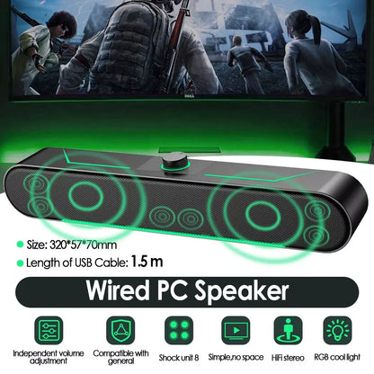 USB Powered Wired LED Light Speakers Computer Speakers for Desktop PC Laptop