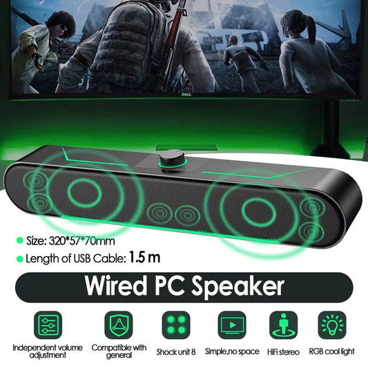 USB Powered Wired LED Light Speakers Computer Speakers for Desktop PC Laptop
