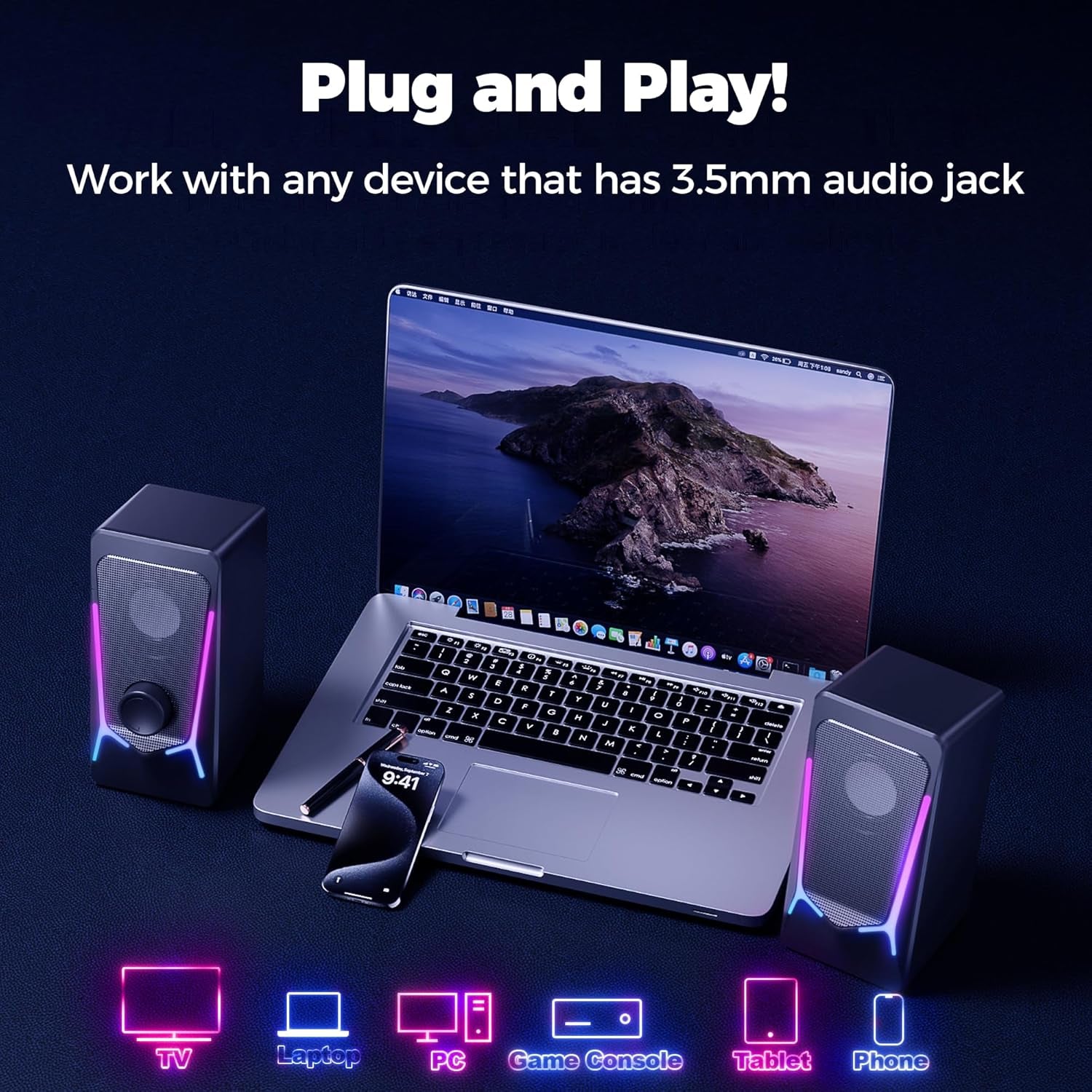 ROSON Computer Speakers, Gaming PC Speakers with Enhanced Bass and Volume Contro
