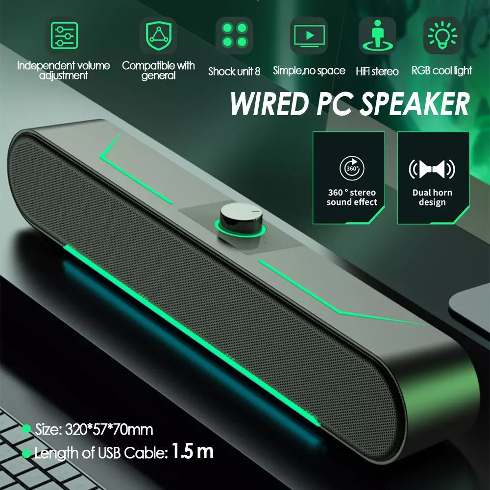 USB Powered Wired LED Light Speakers Computer Speakers for Desktop PC Laptop
