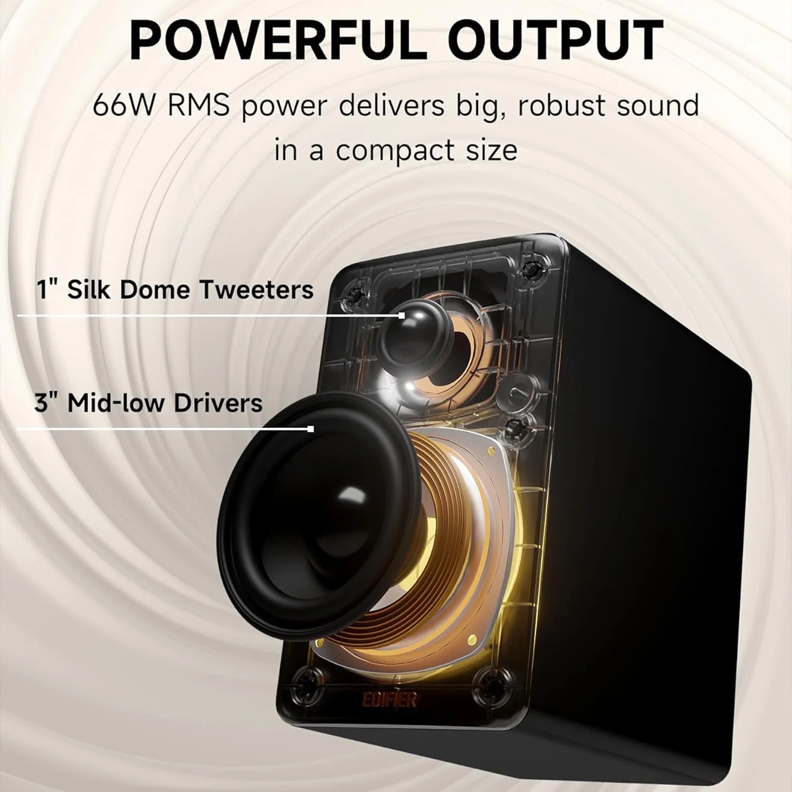Bookshelf Speakers, 66W RMS Desktop Speakers, Hi-Res Audio & Hi-Res Wireless Audio Computer Speakers - Black