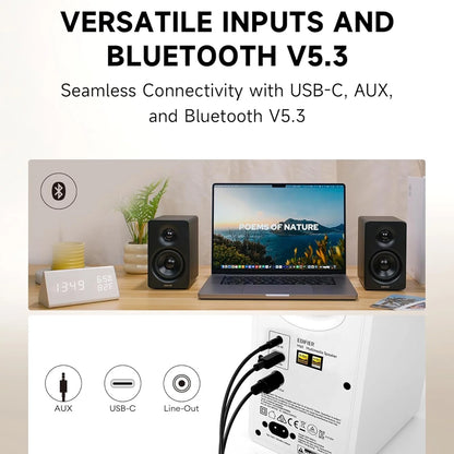 Bookshelf Speakers, 66W RMS Desktop Speakers, Hi-Res Audio & Hi-Res Wireless Audio Computer Speakers - Black